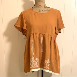 Final Markdown ⬇️babydoll Mustard Yellow Top with White Embroidery